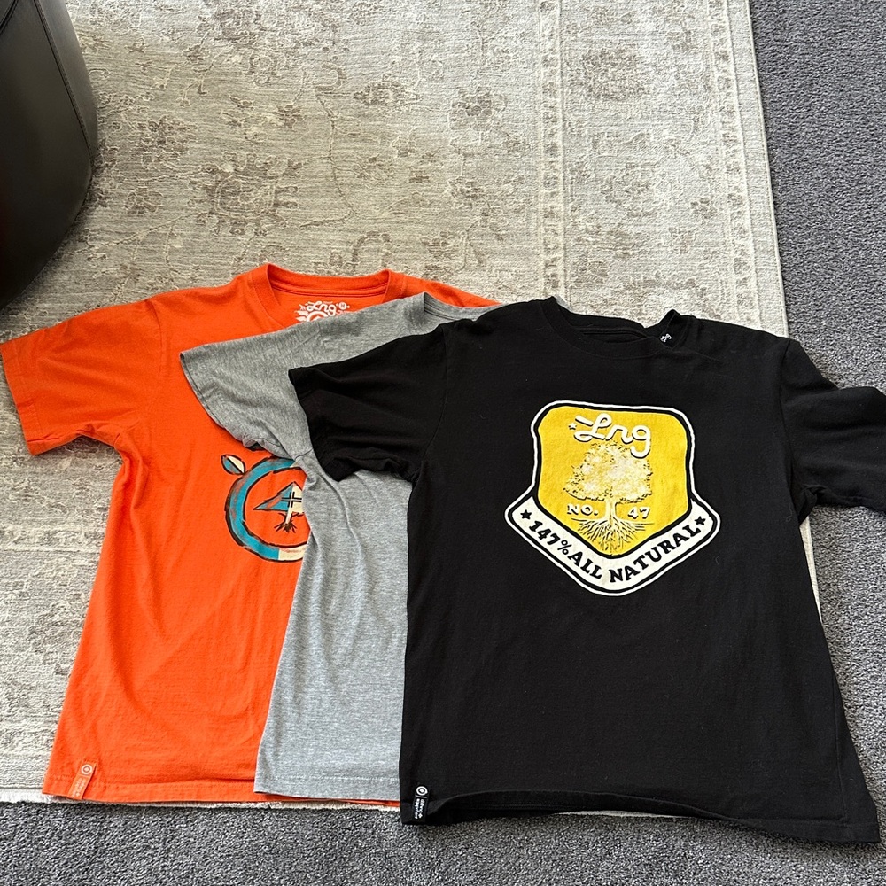 LRG Bundle of three Men’s Medium short sleeve t-shirts. Orange, Gray, and Black
